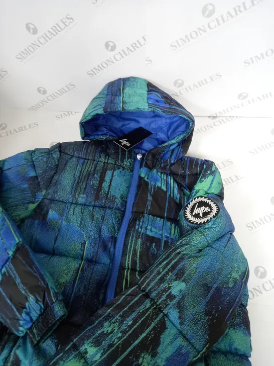 HYPE BLUE GRAFITI KIDS PUFFER JACKET SIZE 14 YEARS