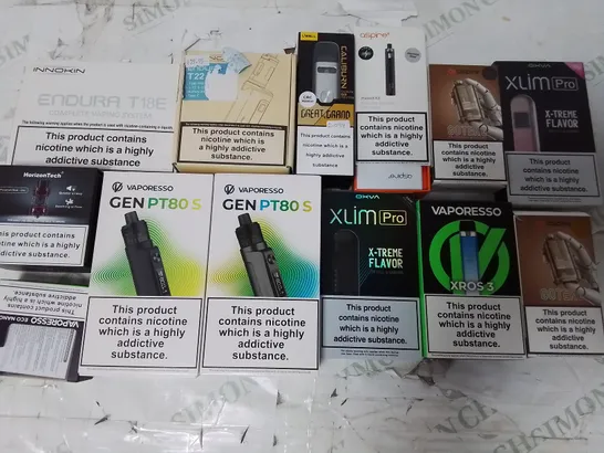 LOT OF ASSORTED E-CIGS AND PARTS TO INCLUDE VAPORETTO, INVOKING AND ASPIRE