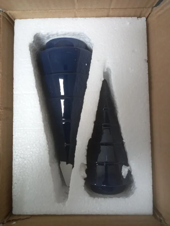 SET OF 2 BLUE CERAMIC CHRISTMAS TREES