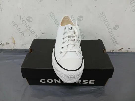 BOXED PAIR OF WOMANS CONVERSE ALL STAR WHITE LEATHER SHOES SIZE 5 