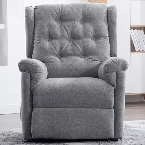 BOXED BRANSLEY GREY FABRIC DUAL RISE FABRIC RECLINER CHAIR (2 BOXES)