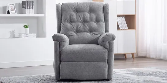 BOXED BRANSLEY GREY FABRIC DUAL RISE FABRIC RECLINER CHAIR (2 BOXES) RRP £649.99