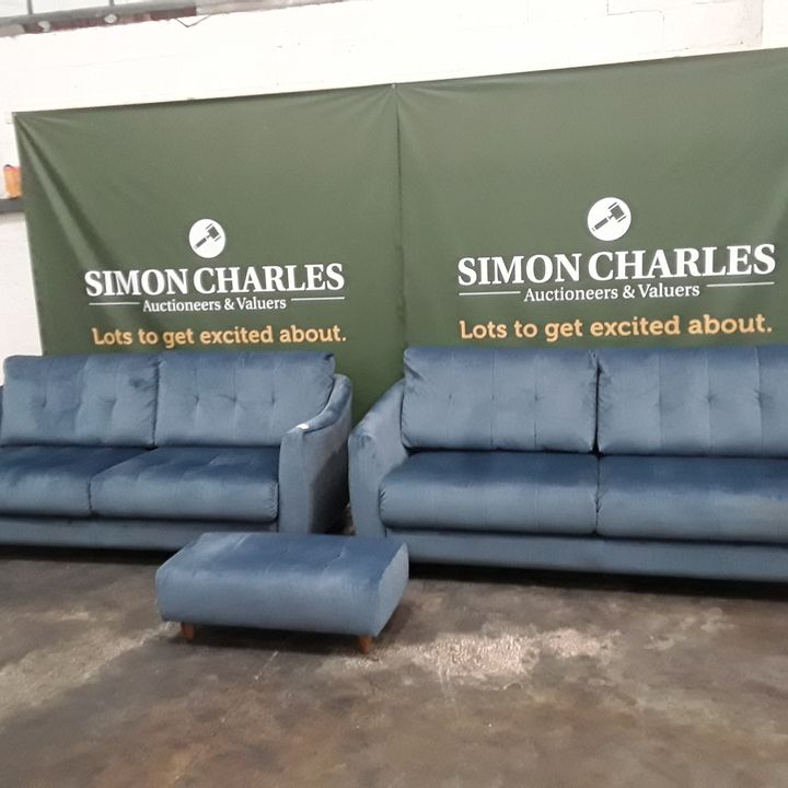 Lot 15 Quality G Plan Vintage Nancy Deluxe Scuba Fabric Pair Of Large Sofas And A Footstool Simon Charles Auctioneers