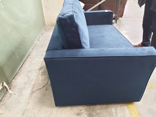 DESIGNER METAL ACTION SOFA BED BLUE PLUSH FABRIC 