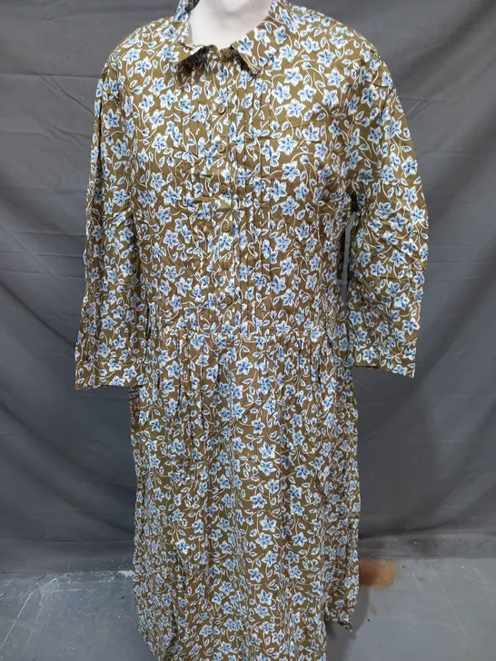 SEASALT CORNWALL DRESS IN LICHEN GREEN W. BLUE FLORAL DESIGN SIZE 14