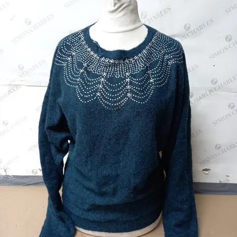 MONSOON EVIE EMBELLISHED JUMPER IN TEAL SIZE SMALL 