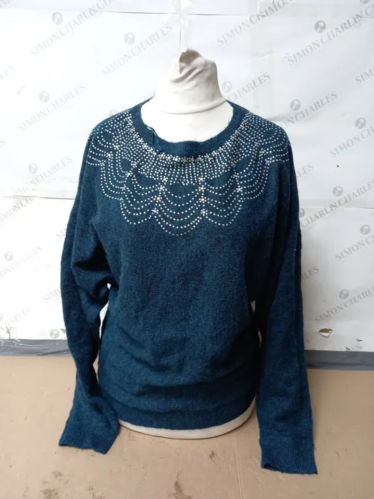 MONSOON EVIE EMBELLISHED JUMPER IN TEAL SIZE SMALL 