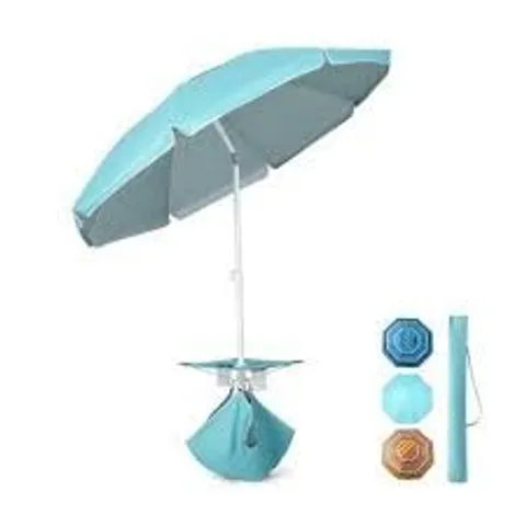 BOXED COSTWAY 6.5FT PATIO SUNSHADE BEACH UMBRELLA WITH TABLE SANDBAG PORTABLE TILT OUTDOOR - BLUE (1 BOX)