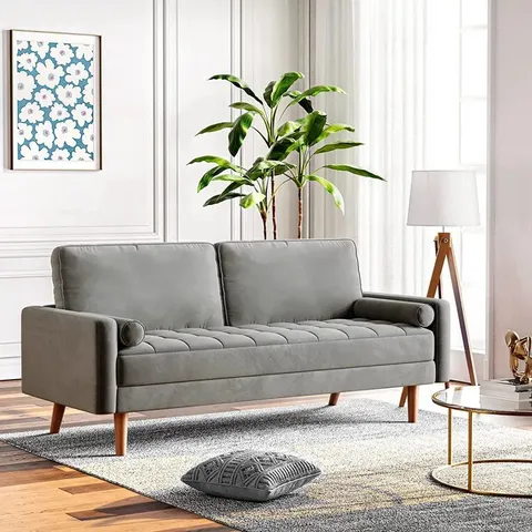 BOXED TWO SEATER UPHOLSTERED LOVESEAT GREY