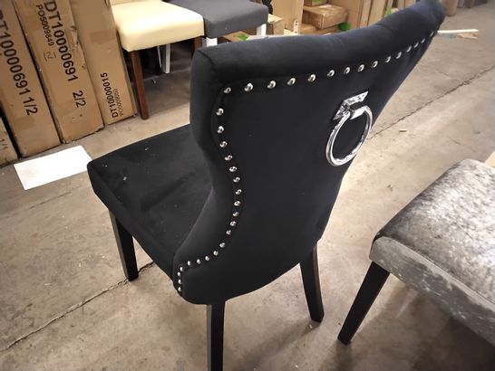 2 DESIGNER BLACK SOFT FABRIC CHAIRS WITH BLACK LEGS