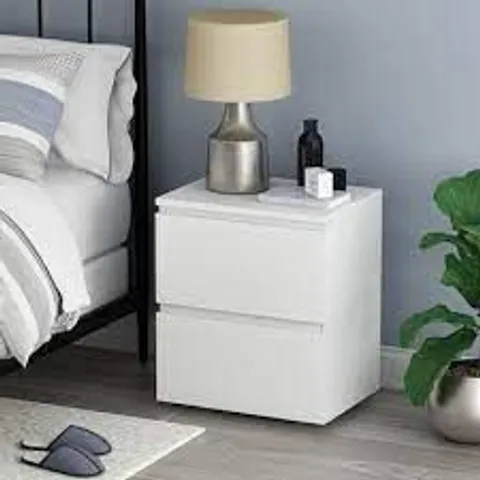 BOXED BEDSIDE TABLE, 2-DRAWER CABINET STORAGE UNIT WITH NO-HANDLE DESIGN,WHITE (1 BOX)