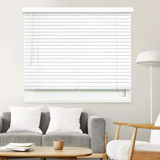 BOXED FAUXWOOD VENETIAN STRING BLIND - 195 X 150CM , WHITE (1 BOX)