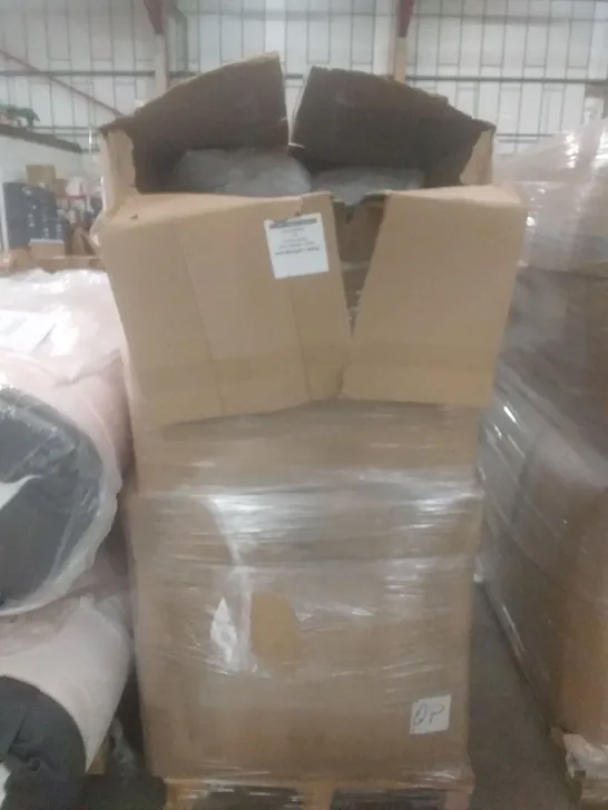 PALLET OF ASSORTED BEDDING ITEMS IN LARGE AMOUNT TO INCLUDE PILLOWS, WEIGHTED BLANKETS, AND DUVETS ETC.