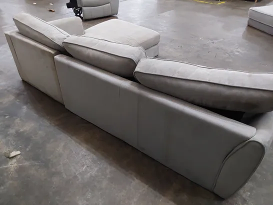 DESIGNER CHAISE SOFA LIGHT GREY FABRIC 