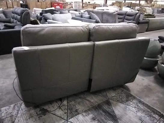 QUALITY ITALIAN GREY LEATHER UPHOLSTERED POWER RECLINING THREE AND TWO SEATER SOFAS 