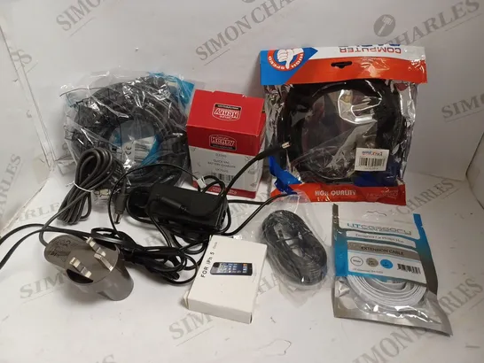 BOX OF APPROX 20 ITEMS INCLUDING ASSORTED CABLES AND CHARGERS