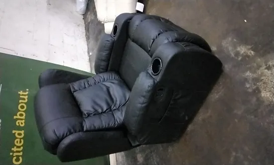 DESIGNER BLACK LEATHER POWER RECLINER ARMCHAIR WITH CUPHOLDERS