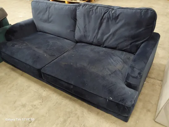 DESIGNER PAYTON THREE SEATER SOFA NAVY BLUE PLUSH FABRIC 