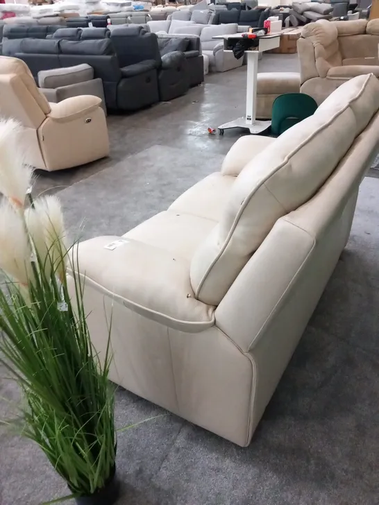 DESIGNER ITALIAN MADE LUGANO CREAM LEATHER TWO SEATER SOFA