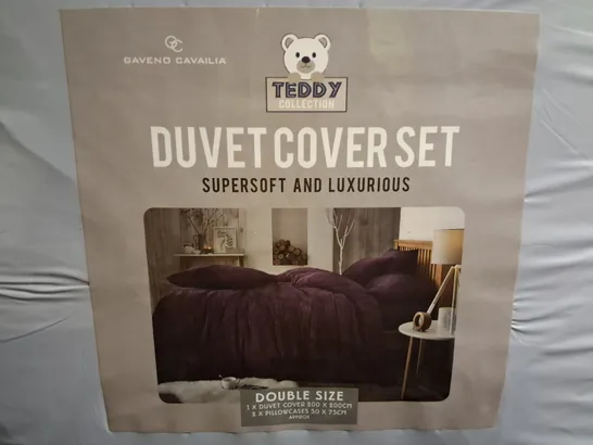 GAVENO CAVAILIA TEDDY DOUBLE DUVET COVER SET - AUBERGINE 