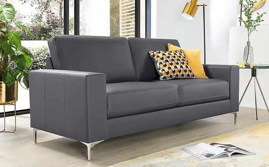 BOXED BALTIMORE GREY FAUX LEATHER THREE SEATER SOFA (1 BOX)