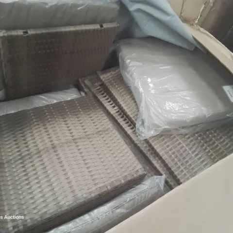 BOXED GREY RATTAN EFFECT PATIO FURNITURE PARTS WITH CUSHIONS & COVER