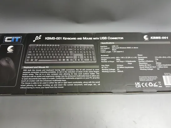 BOXED CIT KBMS-OO1 KEYBOARD AND MOUSE WITH USB CONNECTOR
