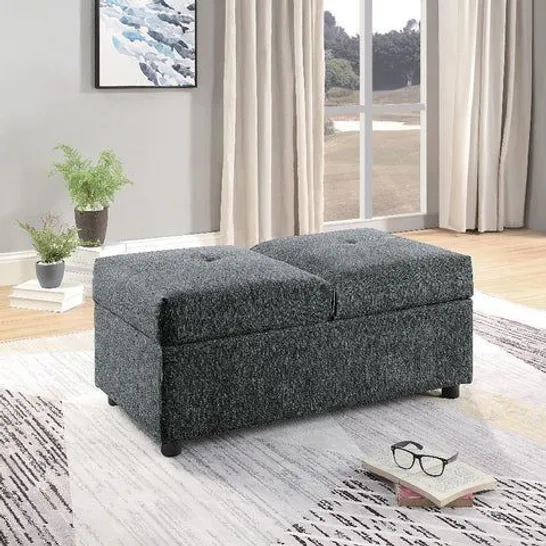 BOXED DENBY GREY VELVET FABRIC OTTOMAN (1 BOX)