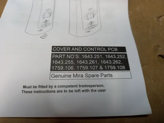 MIRA SHOWERS COVER CONTROL PANEL