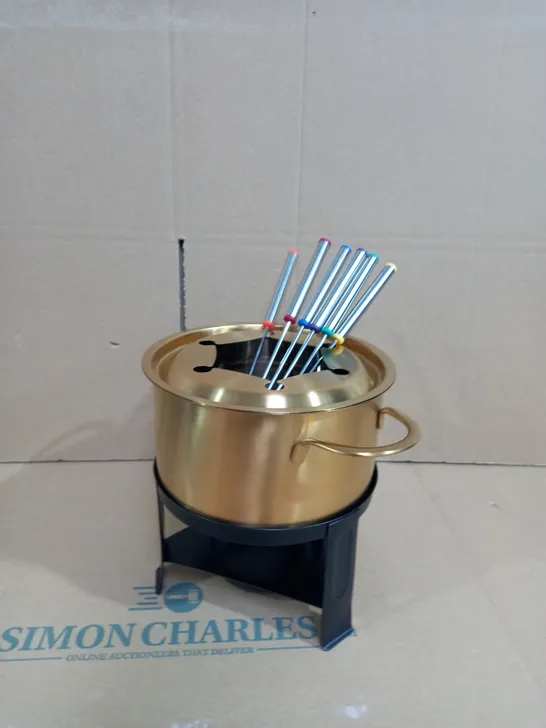 HABITAT BRUSHED BRASS EFFECT FONDUE SET 