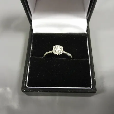 9CT WHITE GOLD RING WITH NATURAL DIAMOND HALO & SHOULDERS
