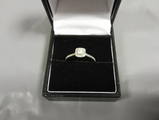 9CT WHITE GOLD RING WITH NATURAL DIAMOND HALO & SHOULDERS