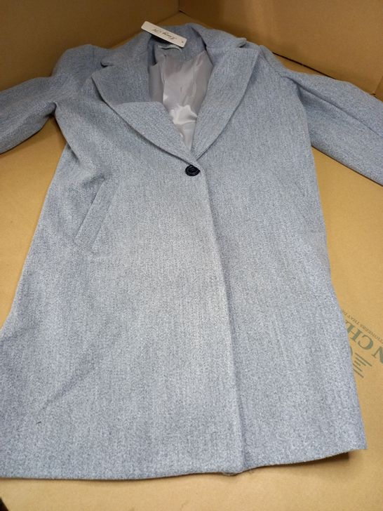 DESIGNER GREY PETITE WOOL CROMBIE COAT - SIZE 12