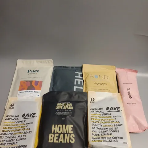 APPROXIMATELY 15 ASSORTED COFFEE PRODUCTS TO INCLUDE PACT COFFEE, GRIND, BONDI COFFEE ETC 