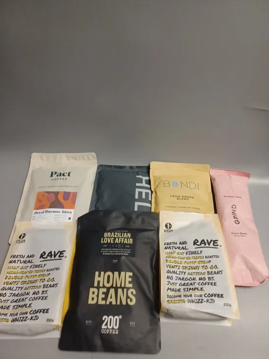 APPROXIMATELY 15 ASSORTED COFFEE PRODUCTS TO INCLUDE PACT COFFEE, GRIND, BONDI COFFEE ETC 