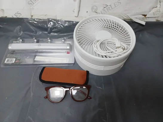 APPROXIMATELY 20 HOUSEHOLD ITEMS TO INCLUDE FANS AND READING GLASSES