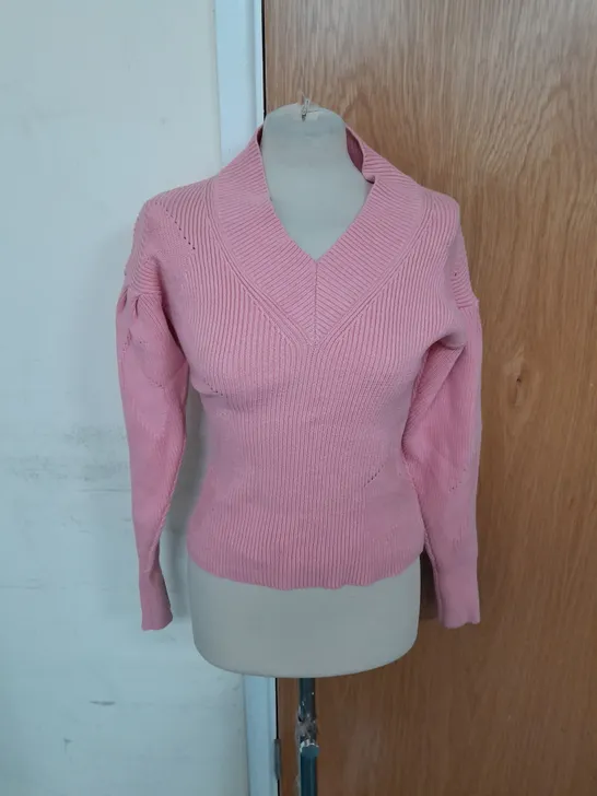 DIESEL PLEATED SLEEVE KNITTED JUMPER IN PINK SIZE XS