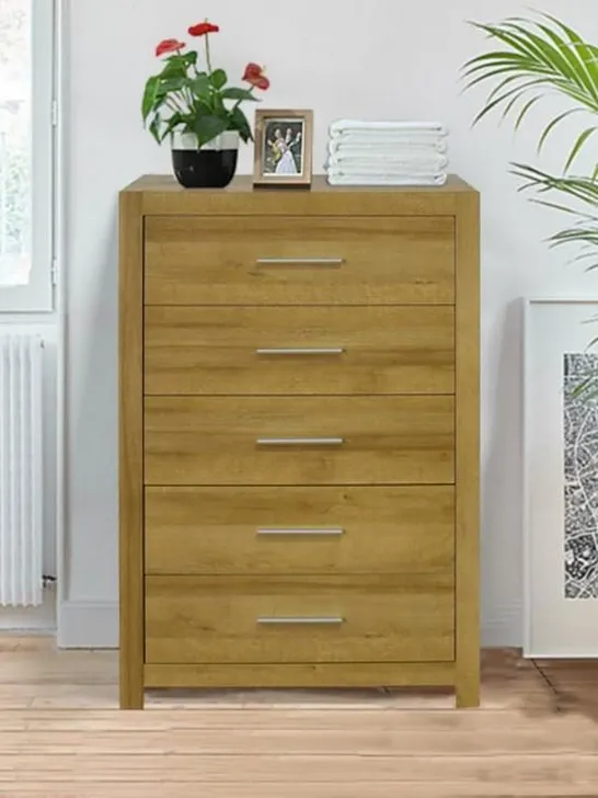 BOXED RIO 5 DRAWER CHEST OAK 