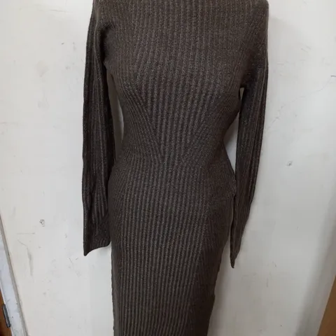 TOPSHOP KNIT FITTED DRESS IN BROWN - UK S