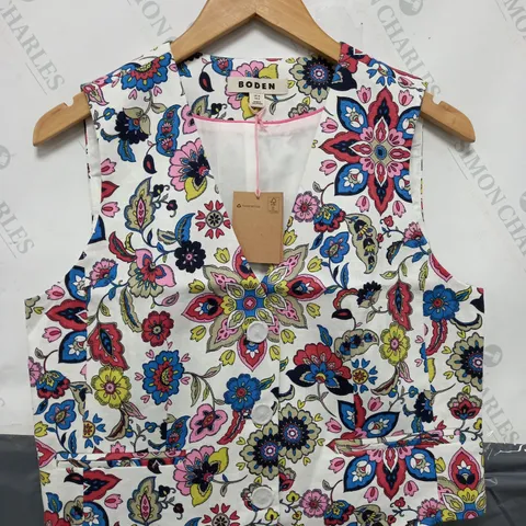 BODEN FLORAL WASITCOAT TOP IN WHITE MULTI - UK 12