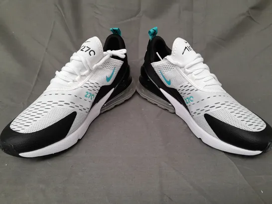 BOXED PAIR OF NIKE AIR MAX 270 SHOES IN WHITE/BLACK/CYAN UK SIZE 8.5