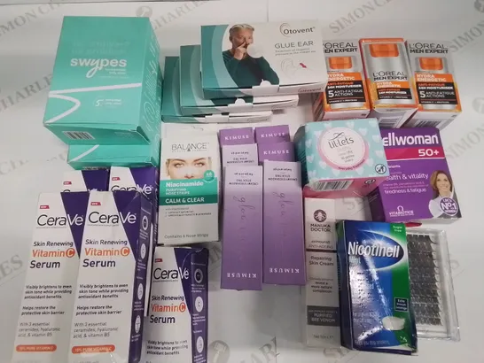 LOT OF 25 ASSORTED BRAND NEW HEALTH AND BEAUTY ITEMS TO INCLUDE BODY WIPES,GLUE EAR BALLOONS AND LOREAL MOISTURISER 