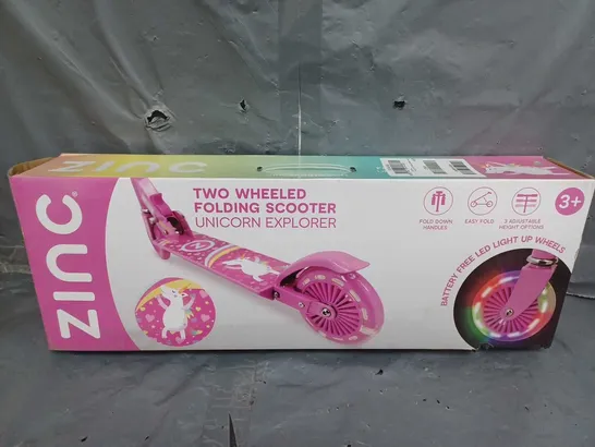 BOXED ZINC TWO WHEELED FOLDING LIGHT UP EXPLORER SCOOTER - UNICORN RRP £24.99