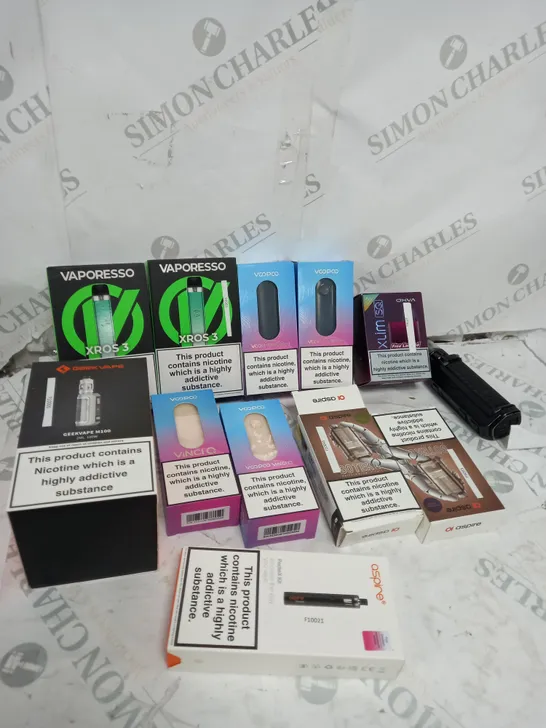 BOX OF APPROXIMATELY 10 ASSORTED E-CIG PRODUCTS TO INCLUDE ASPIRE, OXVA, VAPORESSO ETC