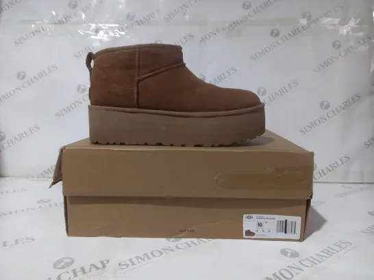 BOXED PAIR OF UGG ULTRA MINI PLATFORM SHOES IN BROWN UK SIZE 8