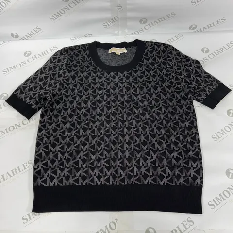 MICHAEL KORS PRINTED ELASTICATED SHORT SLEEVE T SHIRT IN BLACK SIZE MEDIUM