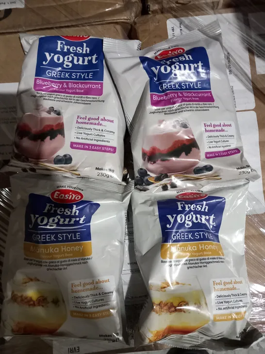 PALLET OF APPROXIMATELY 34 SETS OF ASSORTED EASI YO GREEK STYLE YOGHURT SACHETS