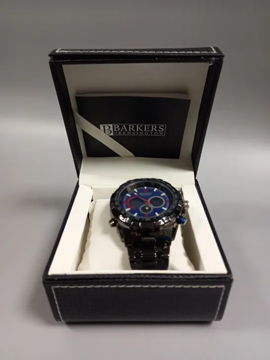 BOXED BARKERS OF KENSINGTON MEGA SPORT BLUE DIAL WATCH 