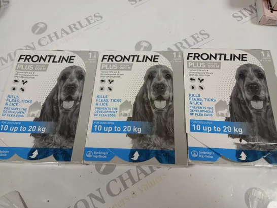 LOT OF 3 FRONTLINE PLUS SPOT ON DOG M 1 PIPETTE