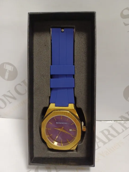 MANCINI GOLD EFFECT WATCH WITH BLUE RUBBER STRAP